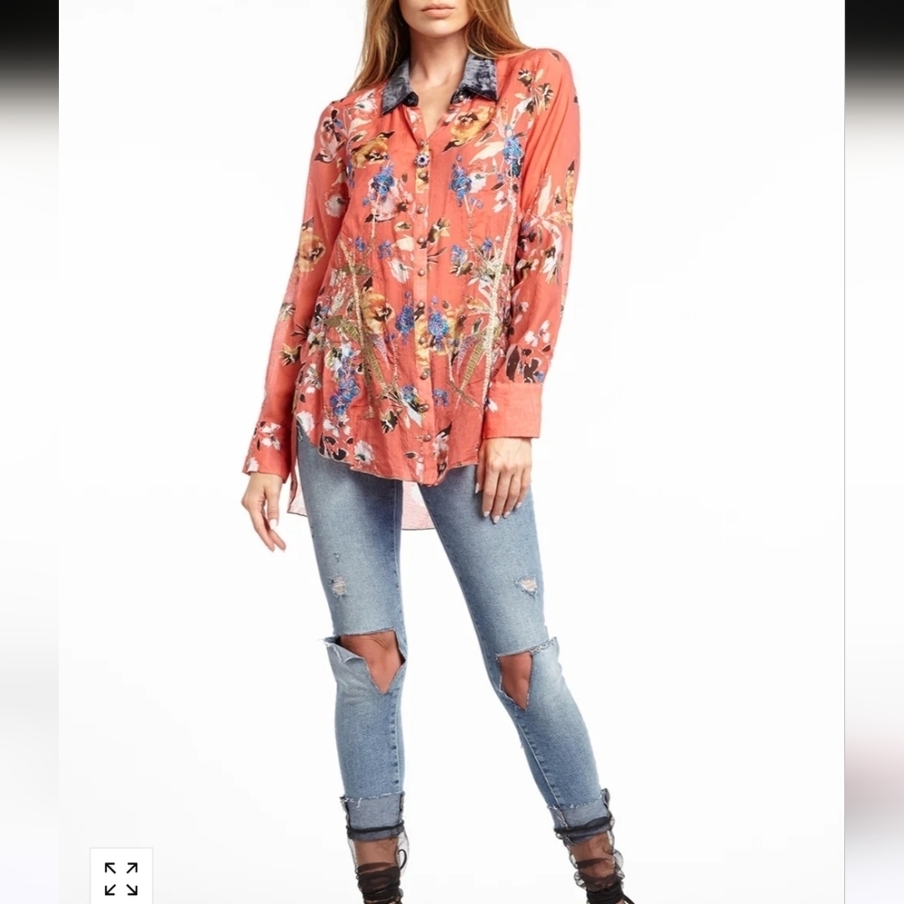 Aratta Silent Journey The Loveliest Shirt Embroiderd Velvet Collar Womens Small